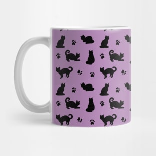 Purple Cats and Paw Prints Pattern Mug